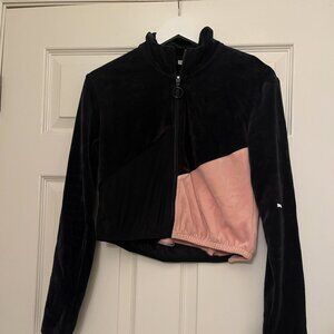 Puma Cropped Jacket Pink and Black Crushed Velvet with Mesh Detail Women's M